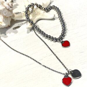 1 Set Titanium Steel Stainless Steel Heart Necklace Bracelet Set